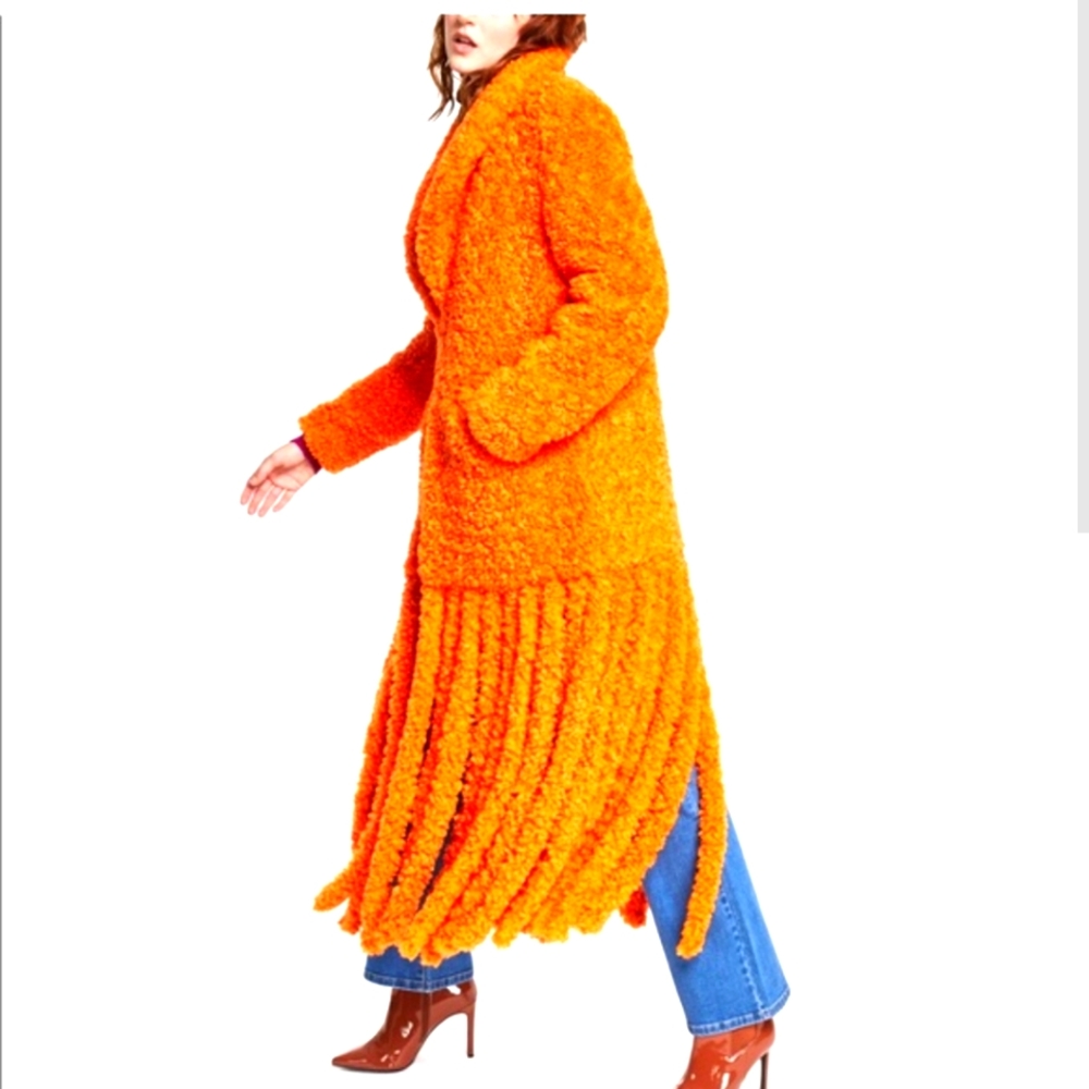 INC International Concepts Macy’s faux fur fringe coat in orange,